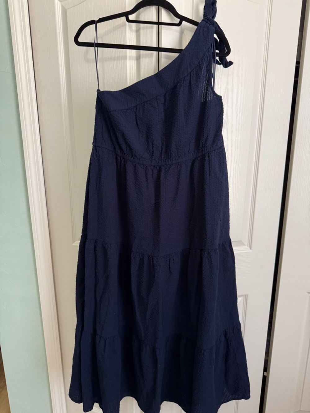 crown & ivy One-Shoulder Navy Tiered Maxi Dress